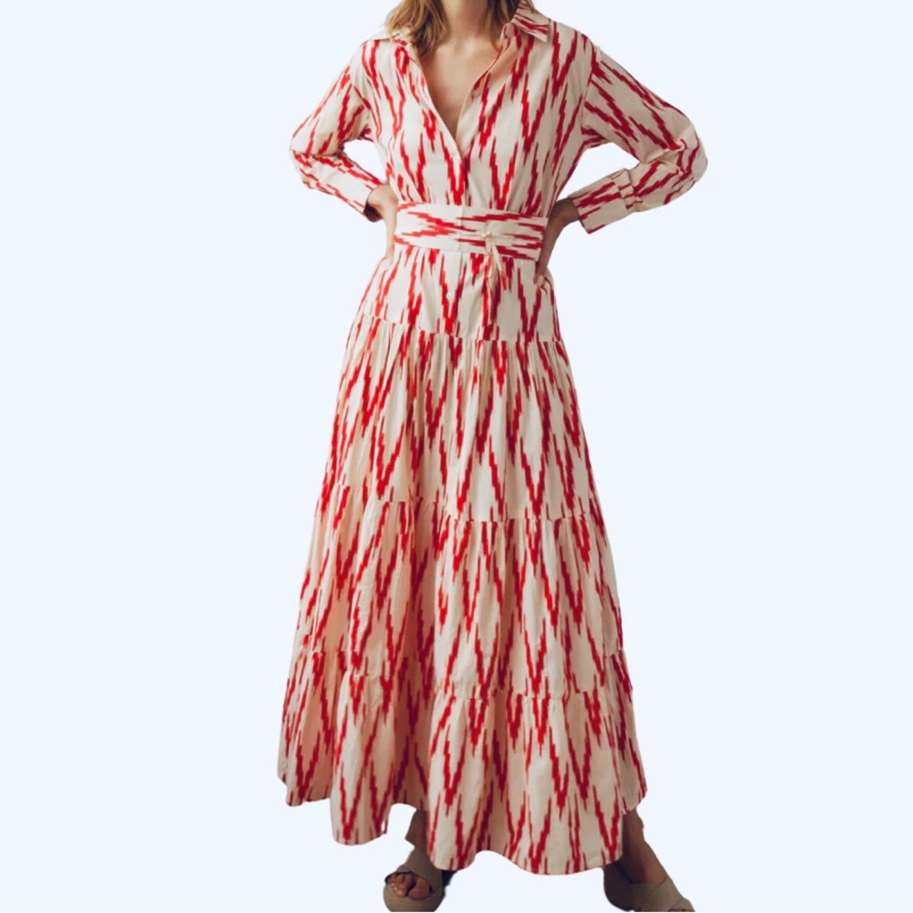Guadalupe Designs Meredith Ikat Maxi Dress in Red Size XS